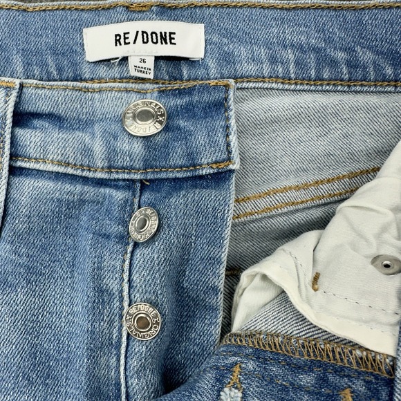RE/DONE‎ High Rise Straight Leg Jeans Women 26 Distressed Raw Hem Light Wash - Picture 4 of 10